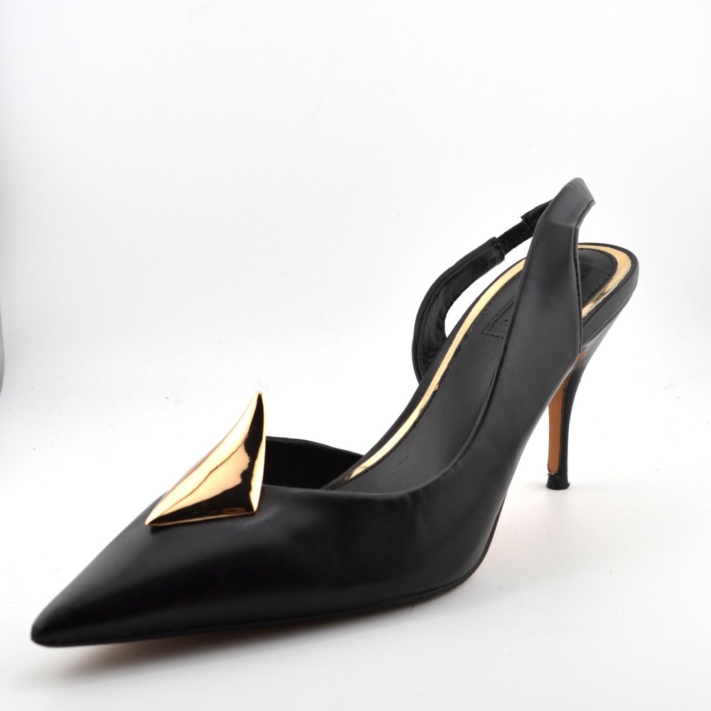 Express Slingback Heels Womens 8 Black Witchy Gold Hardware Pumps Women Sexy - Picture 3 of 9